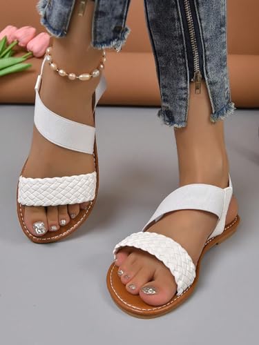 Verdusa Women's Flat Sandals Slip On Summer Open Toe Braided Slingback Shoes Lightweight Breathable Comfortable Sandals
